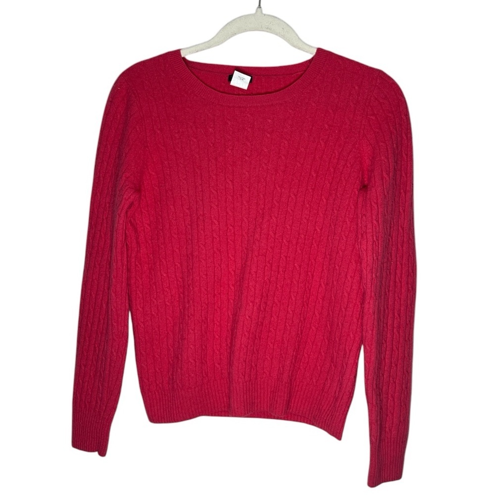 J. Crew Hot Pink Cable Knit Wool Nylon Cashmere Blend Sweater Size Medium